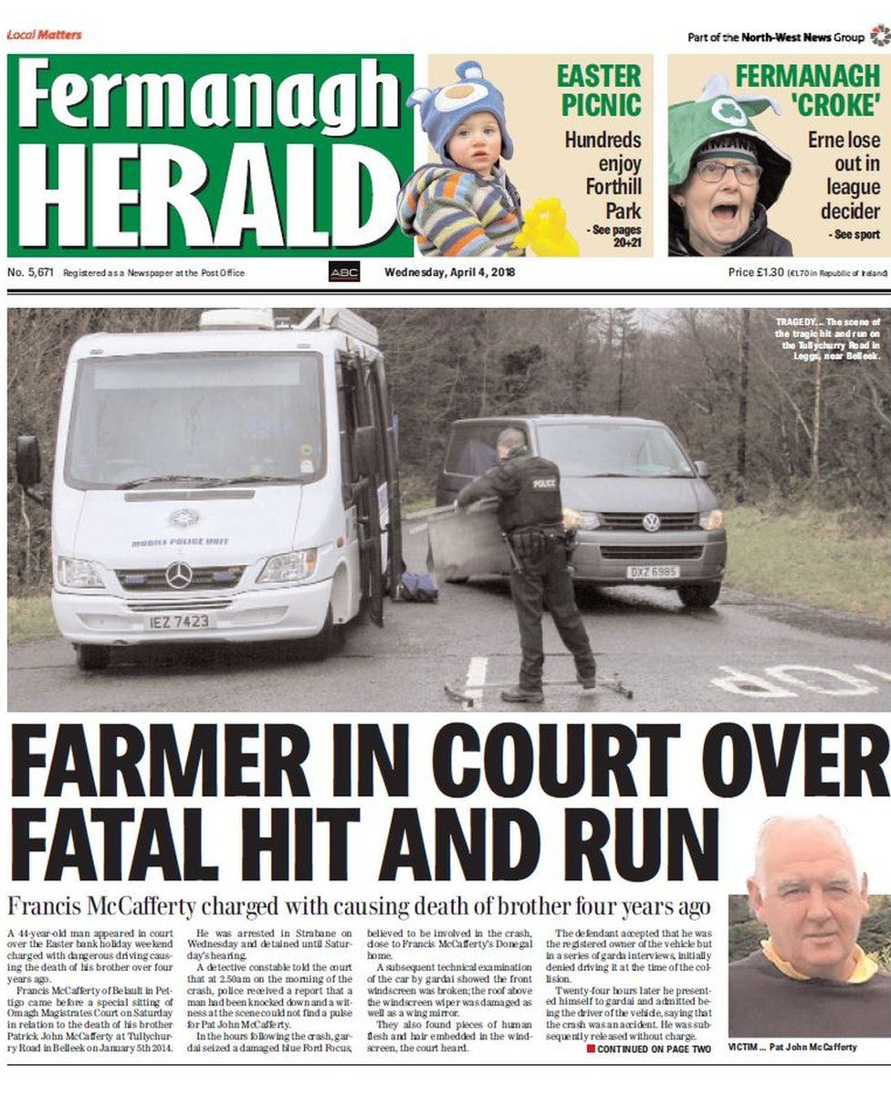 front page of the Fermanagh Herald, Wednesday 4 April 2018