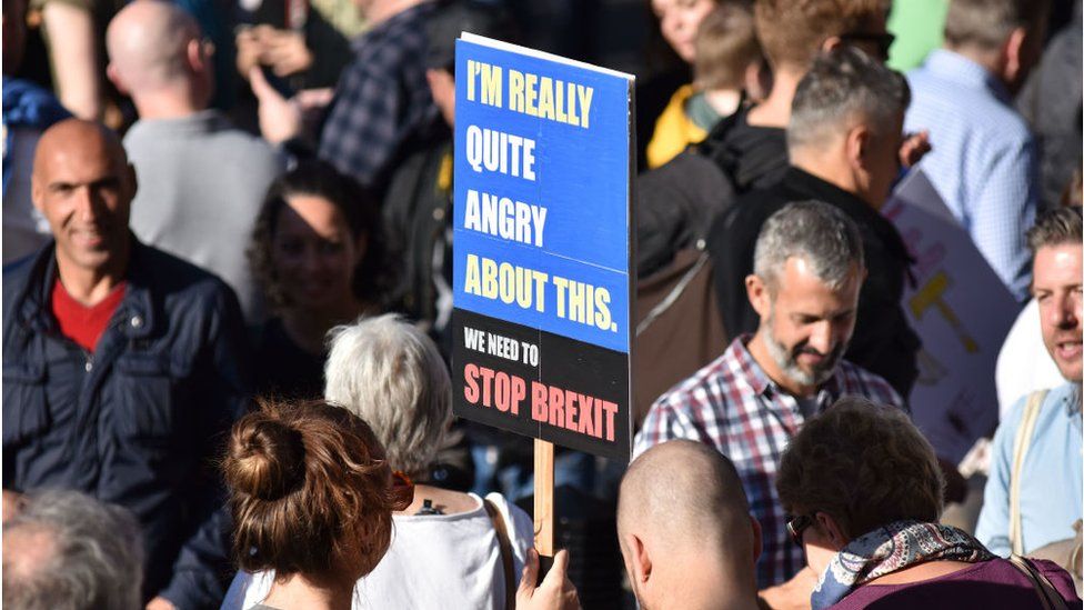 Protesters in London at a march demanding a people's vote against Brexit