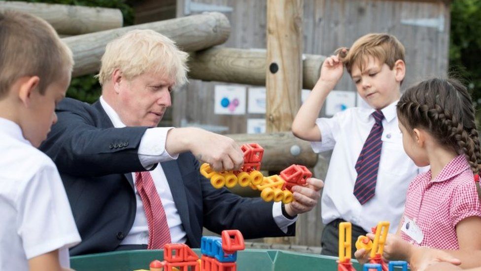Boris Johnson visits a school in Kent on 20 July, 2020