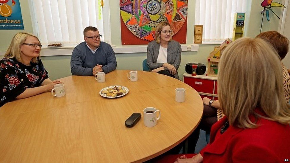 Amber Rudd during a visit to Barnardo's Safer Futures sexual abuse service in Salford