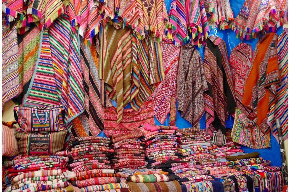 Colourful fabrics on display in Peru.