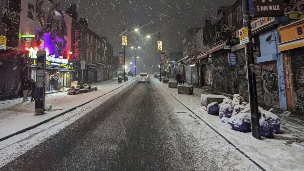 Camden High Street in the snow