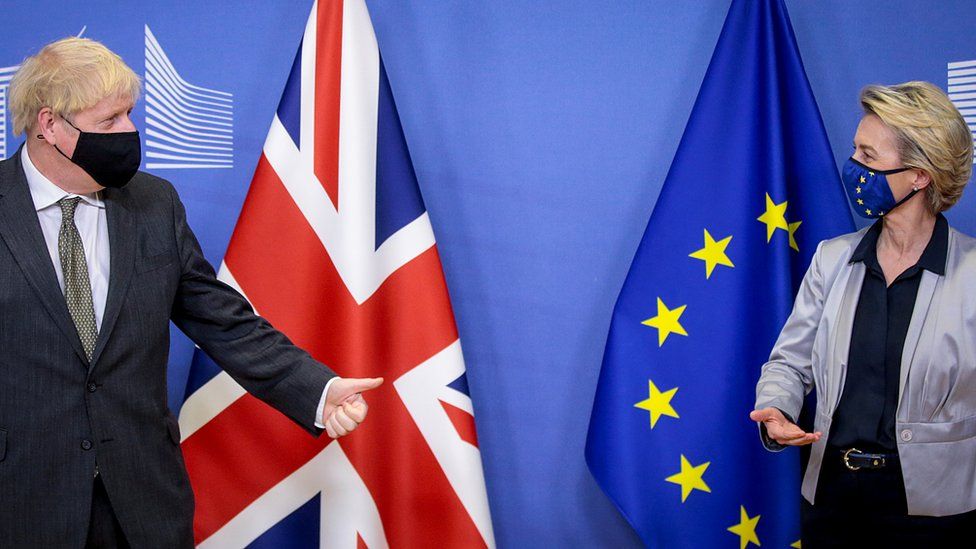 European Commission President Ursula von der Leyen welcomes British Prime Minister Boris Johnson in Brussels