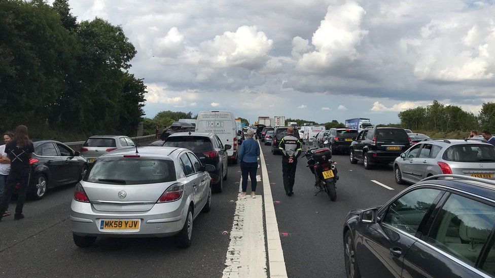 Stationary traffic on the M25 near Swanley