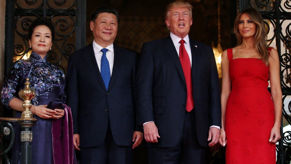 US President Donald Trump and First Lady Melania Trump welcome Chinese President Xi Jinping and First Lady Peng Liyuan