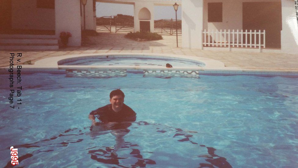Photograph of defendant Carl Beech in a swimming pool