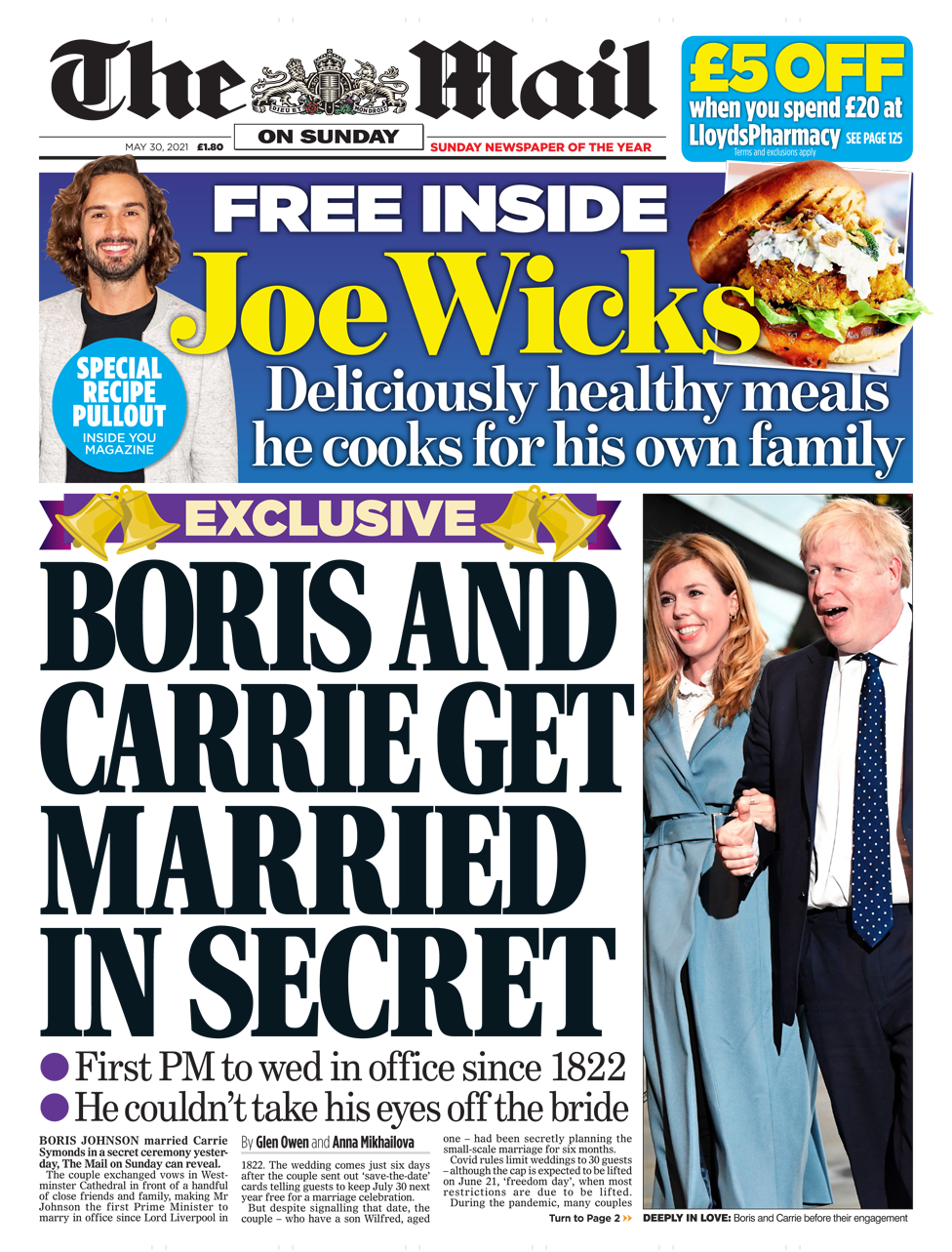 Mail on Sunday front page