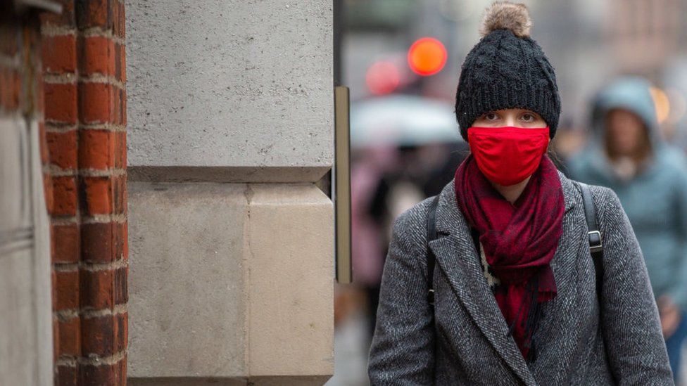 Woman in face mask in London street