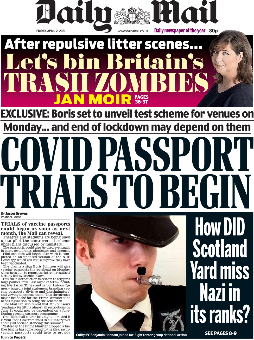 The Daily Mail front page 2 April 2021