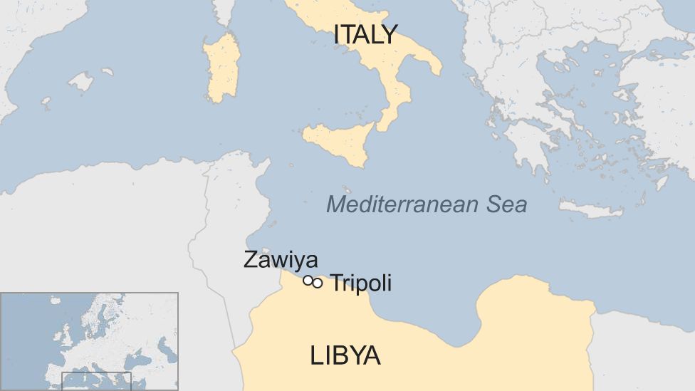 A map showing Libya and Italy