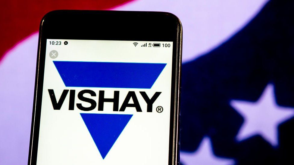 Vishay logo in front of American flag