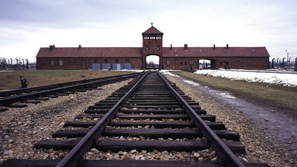 Image shows the railway line leading to Auschwitz-Birkenau