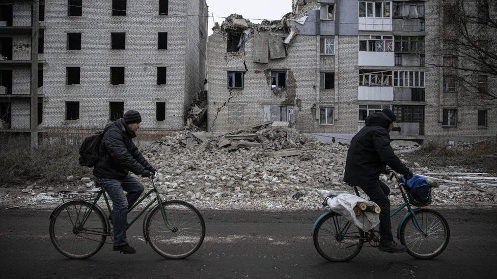 Buildings hit by Russian missiles in Ukraine