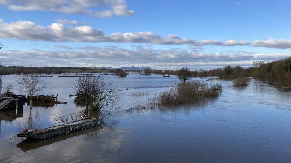 Flooding Woolridge Hill looking towards River Severn Gloucestershire