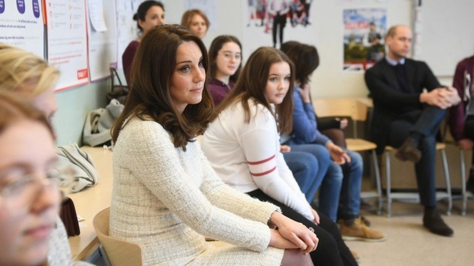 Duchess of Cambridge sits in a classroom in Stockholm
