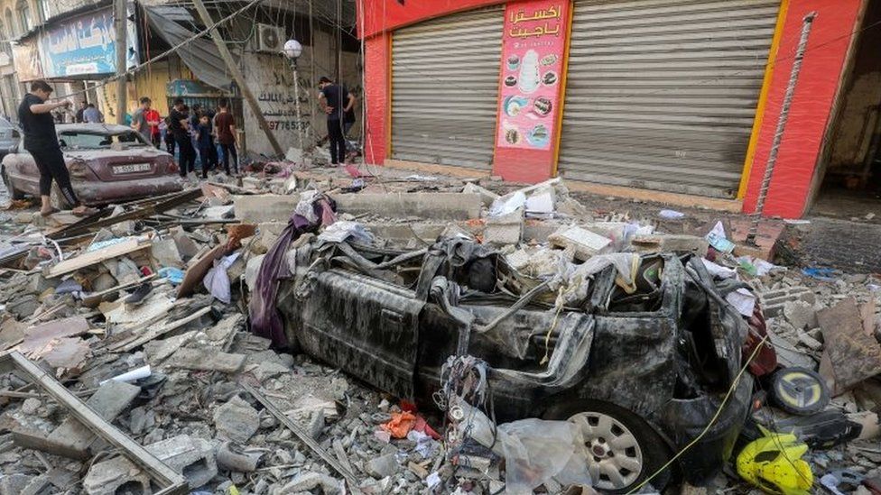 Damage from an Israeli air strike overnight in Gaza City