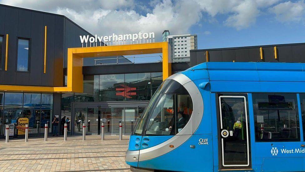Tram outside Wolverhampton Train Station