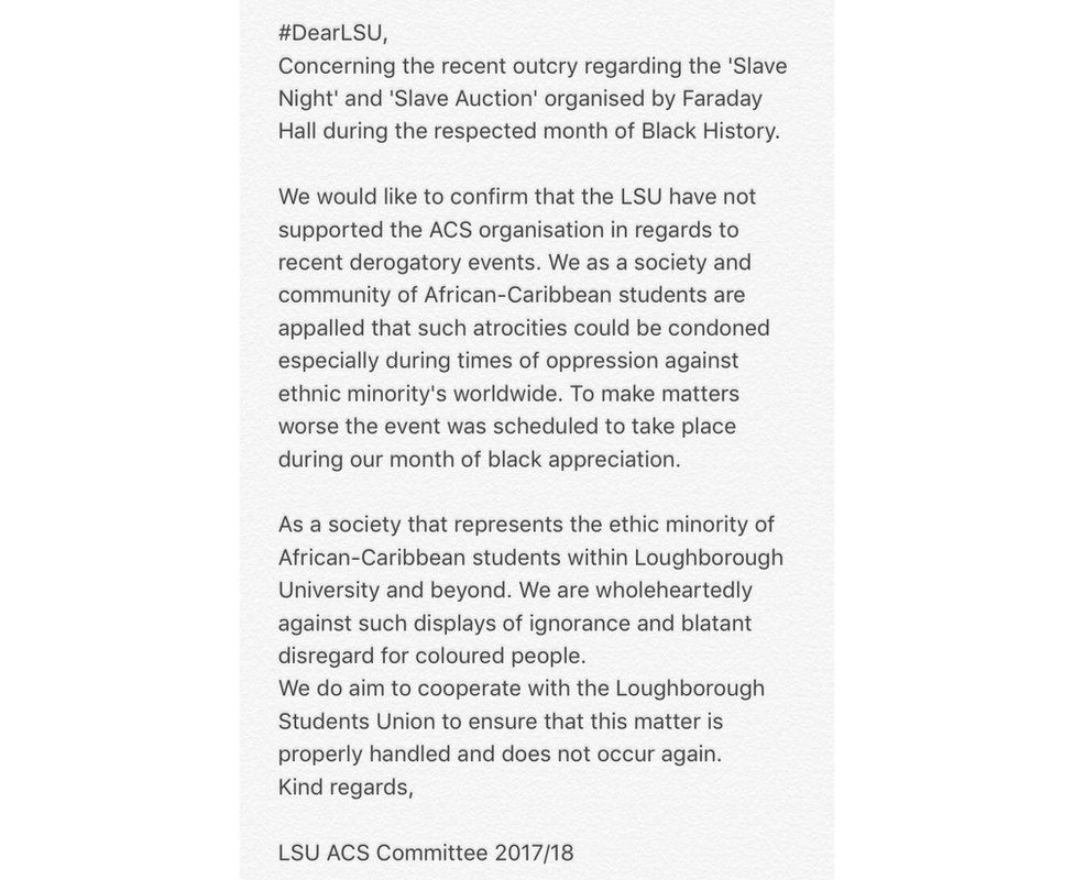 Statement by Loughborough African Caribbean Society