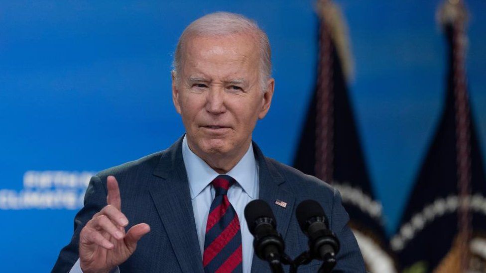 US President Joe Biden makes remarks on his Administration's actions to address the climate crisis in the South Court Auditorium in Washington, DC, USA