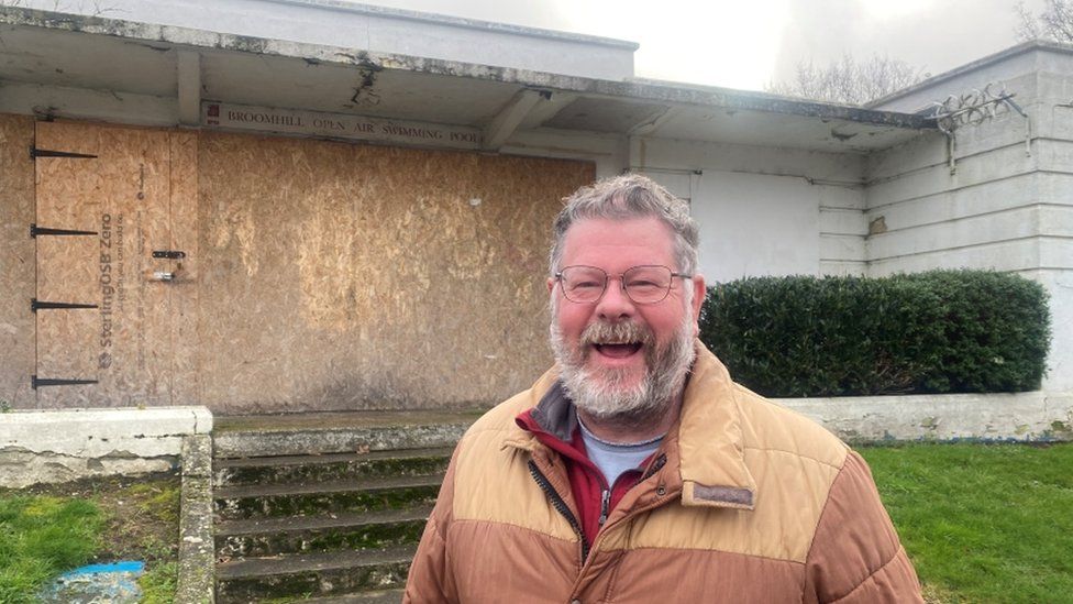 John Cook, in front of the boarded up Broomhill Lido