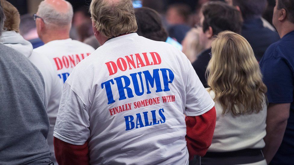 Supporters listen as Republican presidential candidate Donald Trump speaks at a campaign rally at the Radisson Paper Valley Hotel on March 30, 2016 in Appleton, Wisconsin