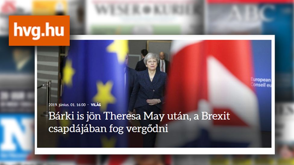 Hungarian newspaper Heti Világgazdaság headline on Theresa May's resignation