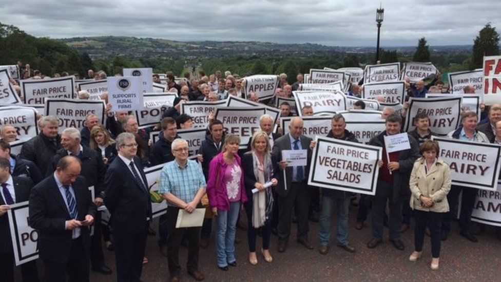 Farmers holding a protest at Stormont