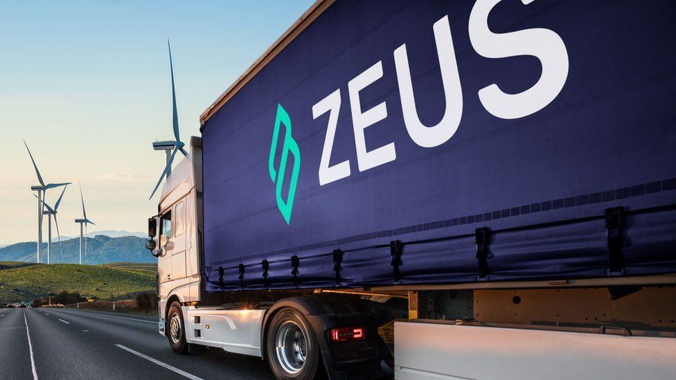 Side of Zeus lorry with logo