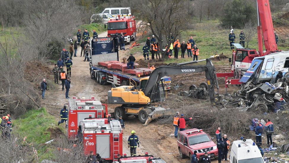 Rescue workers at the scene of the crash.