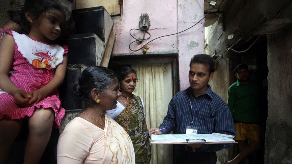 Bhupesh Tayade a census enumerator at Bhoiwada in Mumbai on Tuesday
