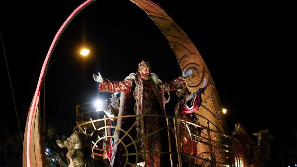 A man dressed as Gaspar, one of the Three Wise Men, attends the annual Epiphany parade in Madrid, Spain, January 5, 2024.