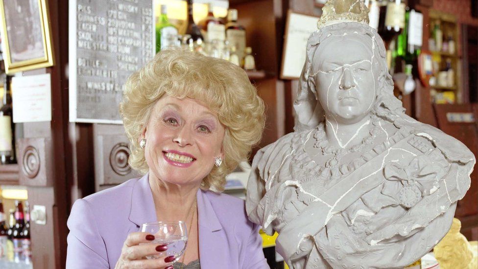 Dame Barbara Windsor as EastEnders' Peggy Mitchell in the Queen Vic pub