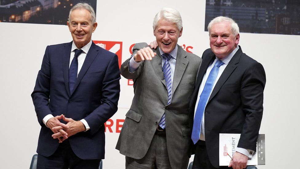 Tony Blair, Bill Clinton and Bertie Ahern in Belfast