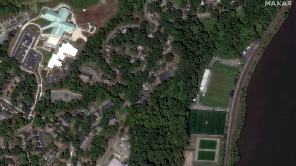 Satellite image of athletic fields near the Hudson River before the storm