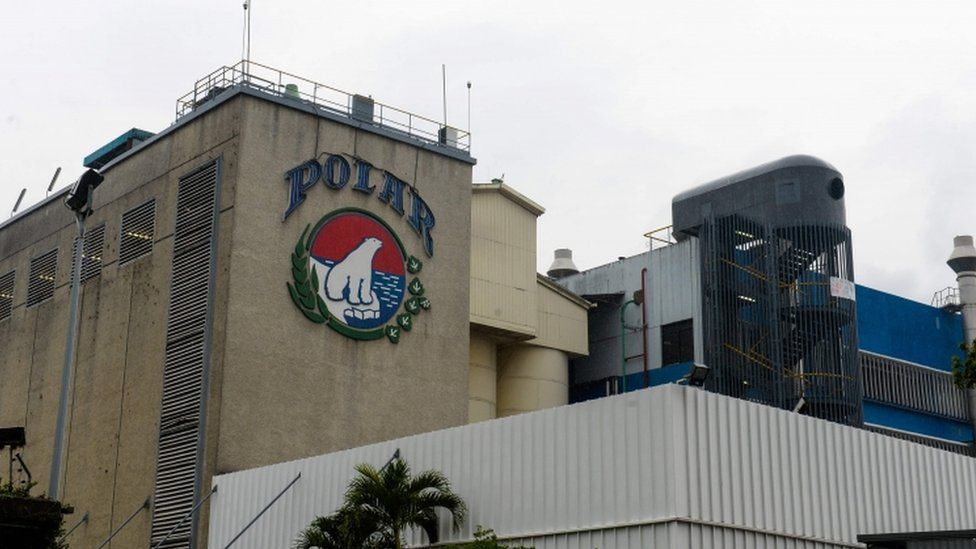 Partial view of the plant of Cerveceria Polar, maker of Venezuela"s best-known brands of beer, in Caracas, taken on April 21, 2016