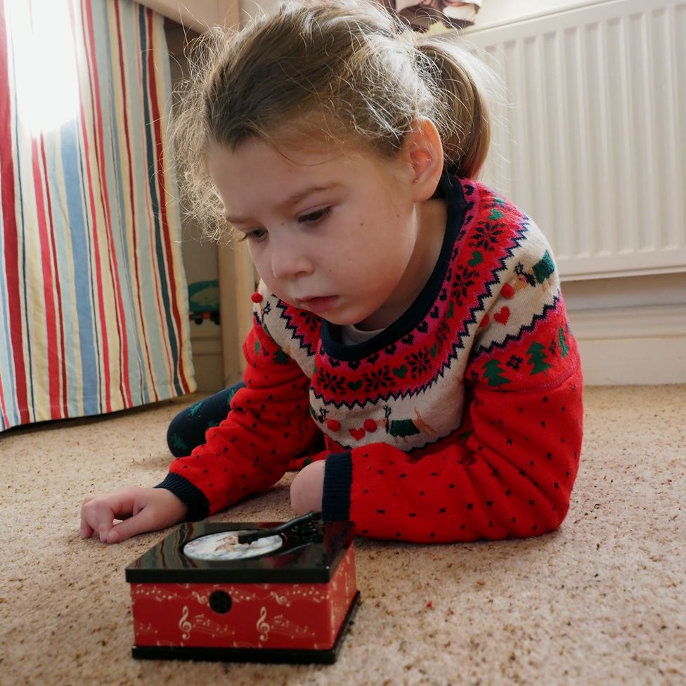Katy with her new music box