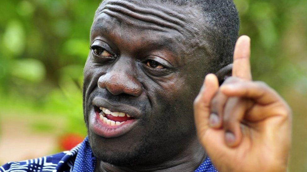In this Wednesday, April 20, 2011 file photo, opposition leader Kiiza Besigye speaks during a rally in Kampala, Uganda