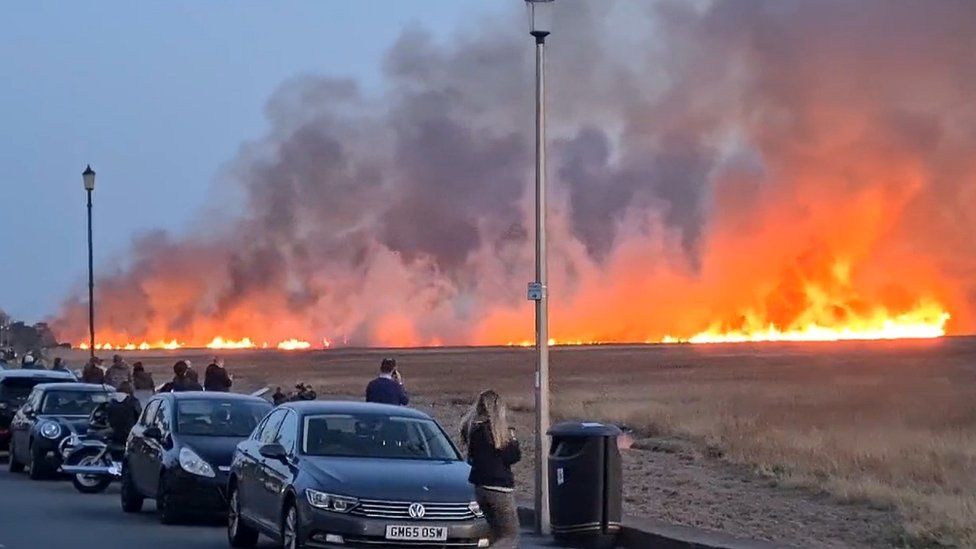 People watch fire at Parkgate
