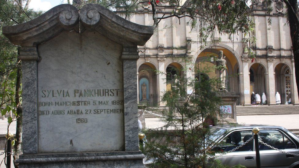 Sylvia Pankhurst's grave outside the cathedral in Addis Ababa