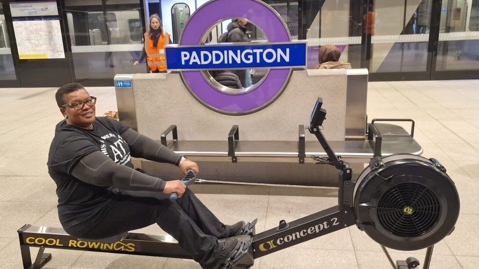 A participant rows at Paddington station