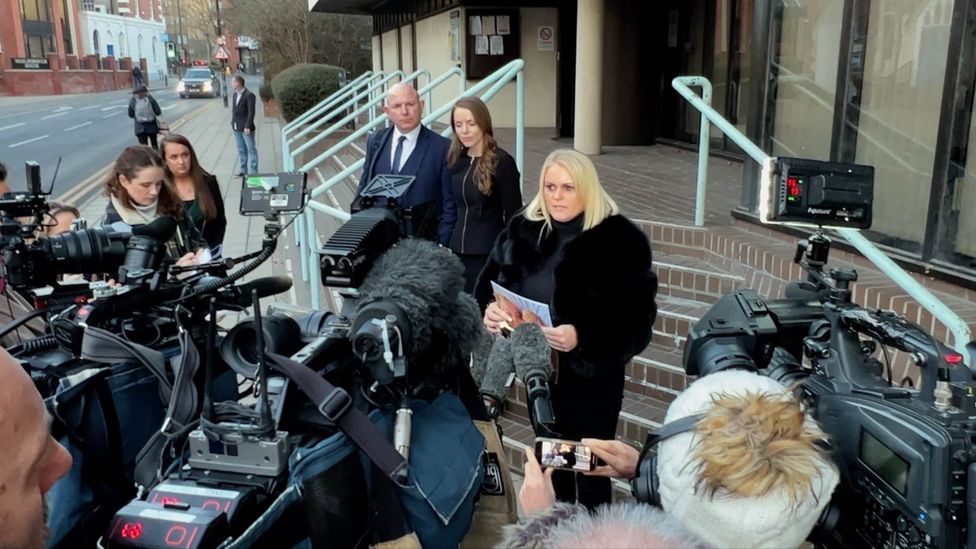Hollie Dance speaking to media outside court