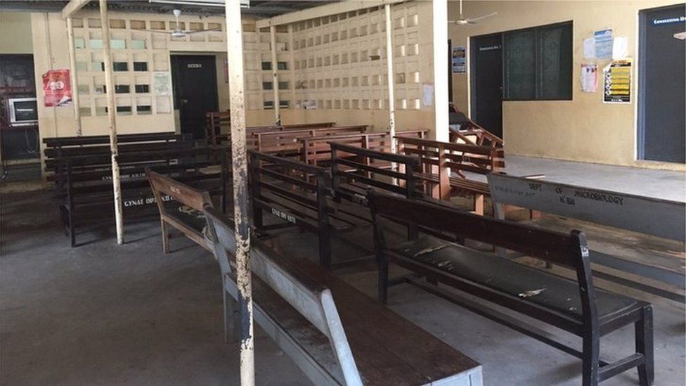Empty benches at Ghana hospital