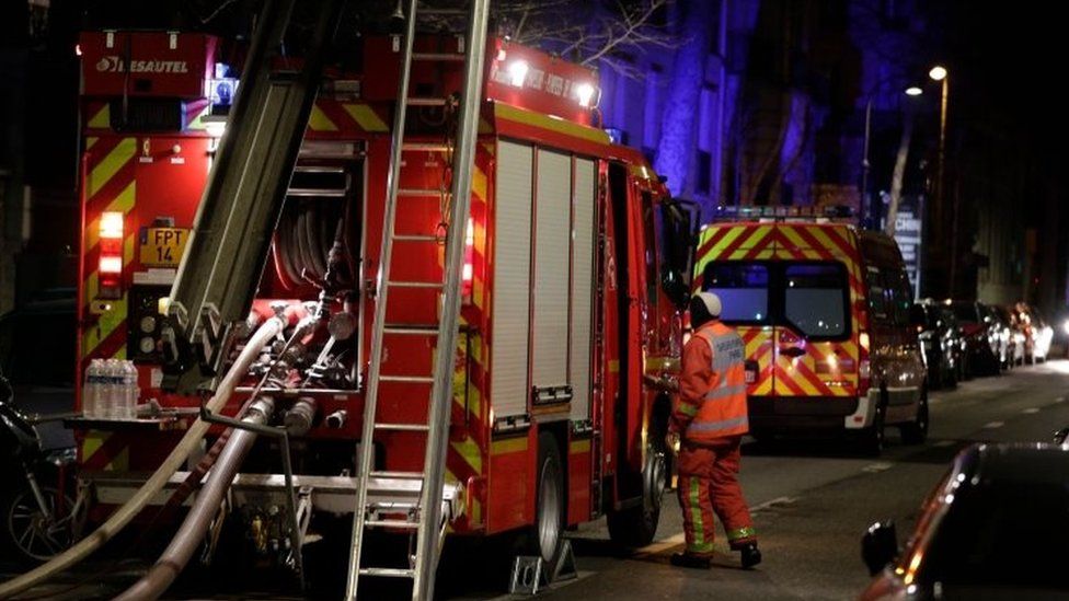 A fire engine at the scene of the blaze in Paris, France. Photo: 5 February 2019