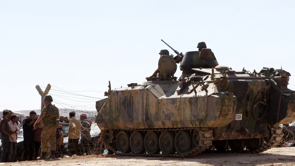 Turkish troops on Syria border near Kobane, 2014 file pic