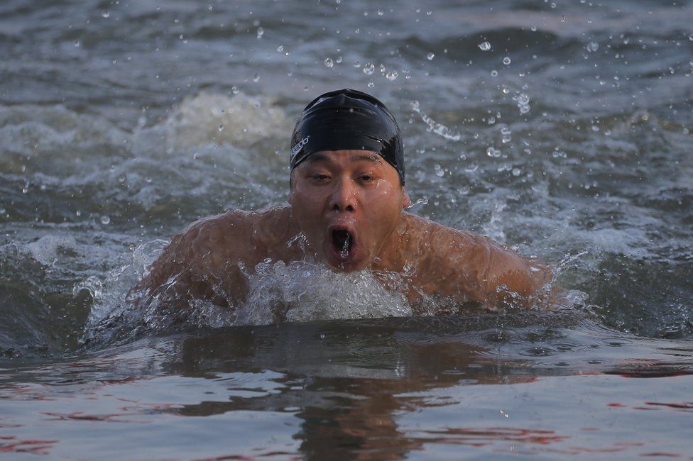 Swimming competition at the Harbin International Ice and Snow Festival