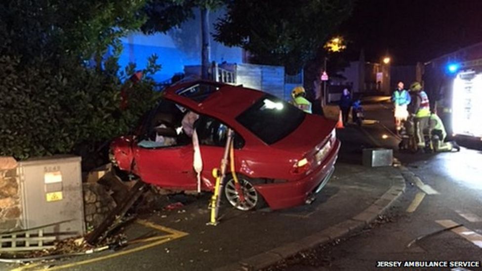 Jersey Bel Royal car crash Driver suffers serious injuries BBC News