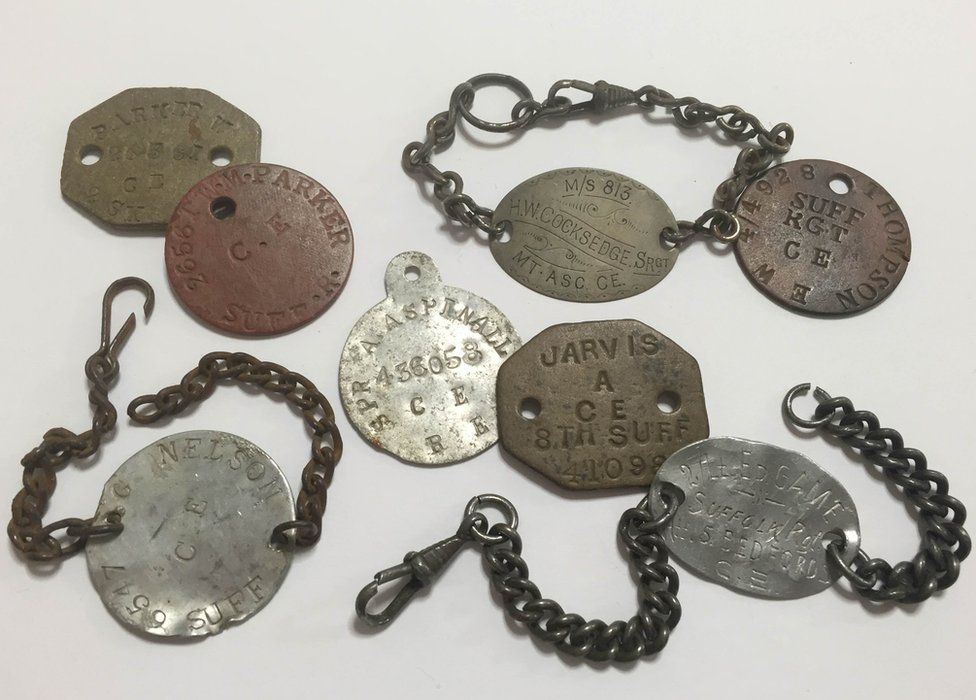 World War One identity discs and ID bracelets.
