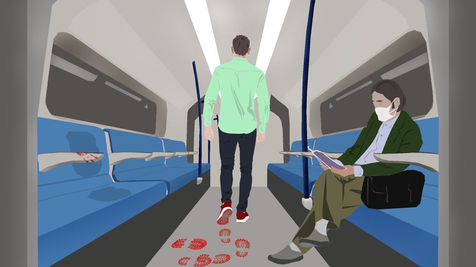 Illustration: man on train