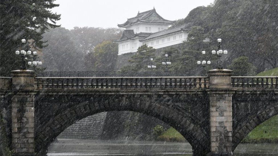 Snow outside the Imperial Palace in Tokyo