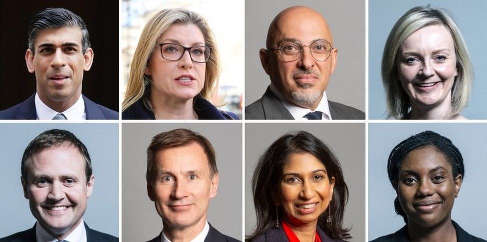UK Parliament handout photos of the eight candidates in the Conservative Party leadership race, (top row left to right), Rishi Sunak, Penny Mordaunt, Nadhim Zahawi, and Liz Truss, (bottom row left to right) Tom Tugendhat, Jeremy Hunt, Suella Braverman and Kemi Badenoch.